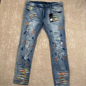 WAIMEA Stylish Distressed Blue Jeans with Colorful Accents